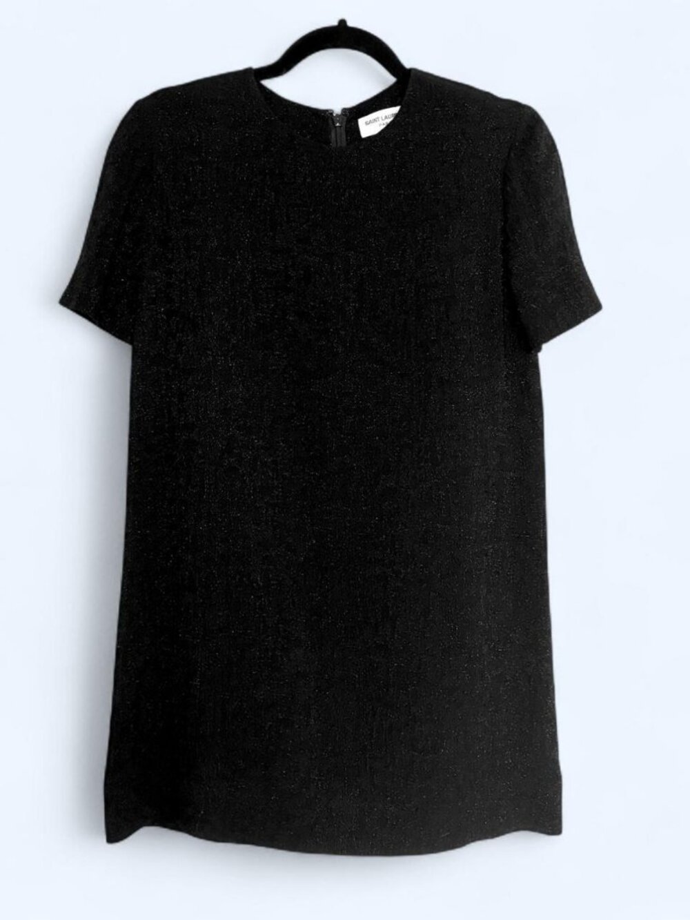 Saint Laurent 2018 black metallic jacquard mini shift dress by Anthony Vaccarell